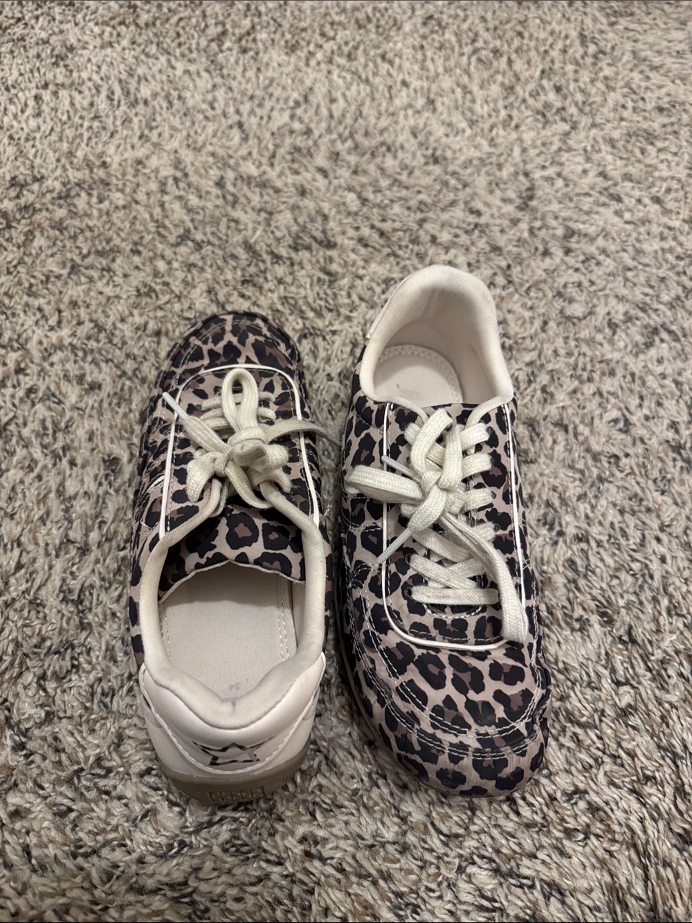Kids Zara Leopard Print Casual Lace-Up Sneakers - Cream & Black